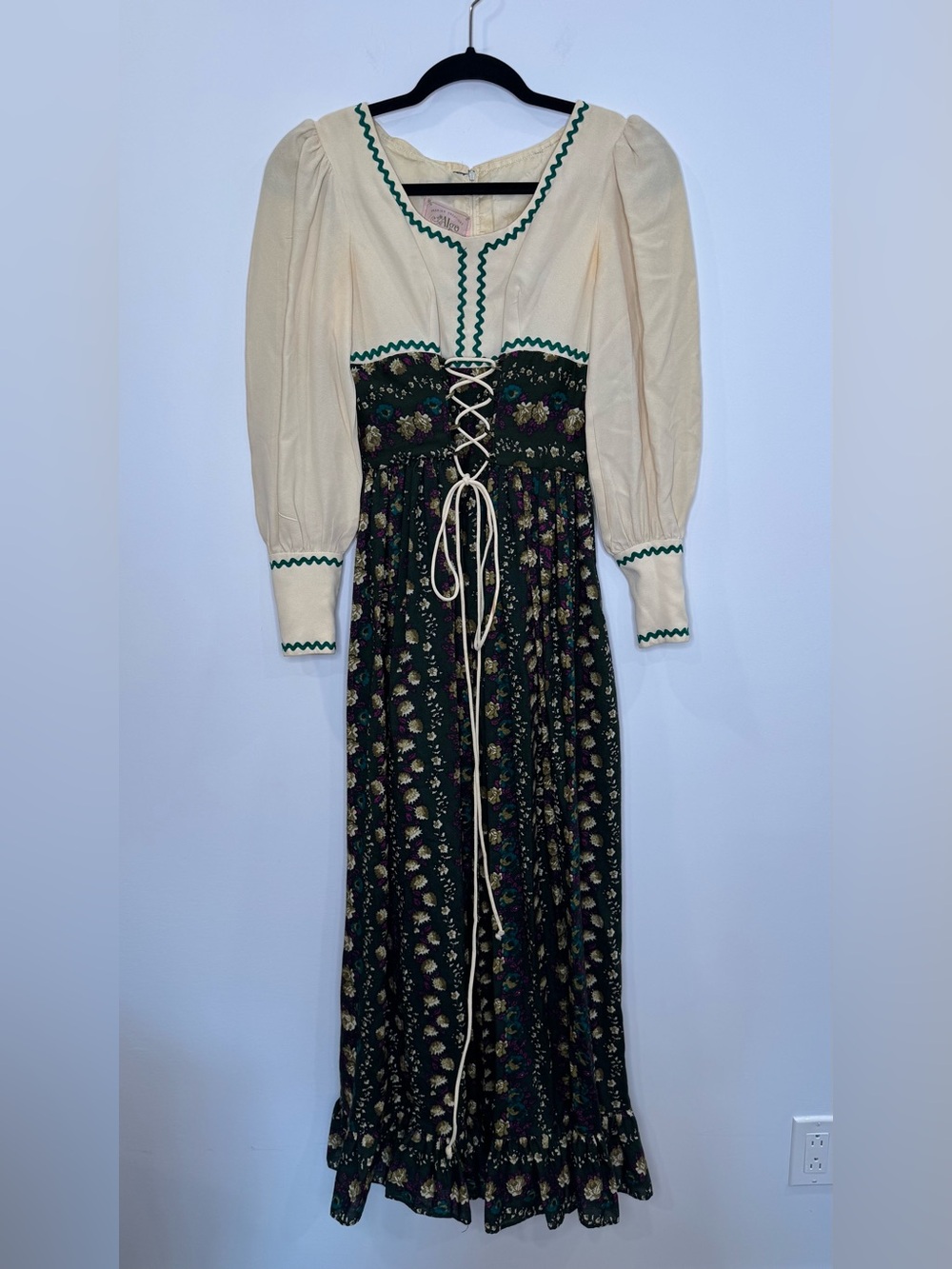 Vintage 70s Algo Prairie Maxi Dress ditsy Floral LaceUp Cottagecore corset union - Picture 2 of 14